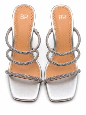 BP. Silver Rhinestone Strappy Block Heel Sandals Size 7.5
